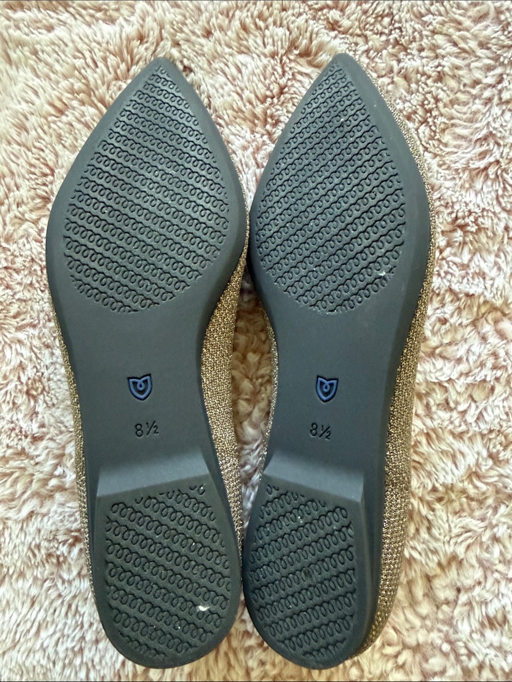 Rothy's Pointed Knit Flats in Taupe with Blue Heel Trim - Picture 2 of 2